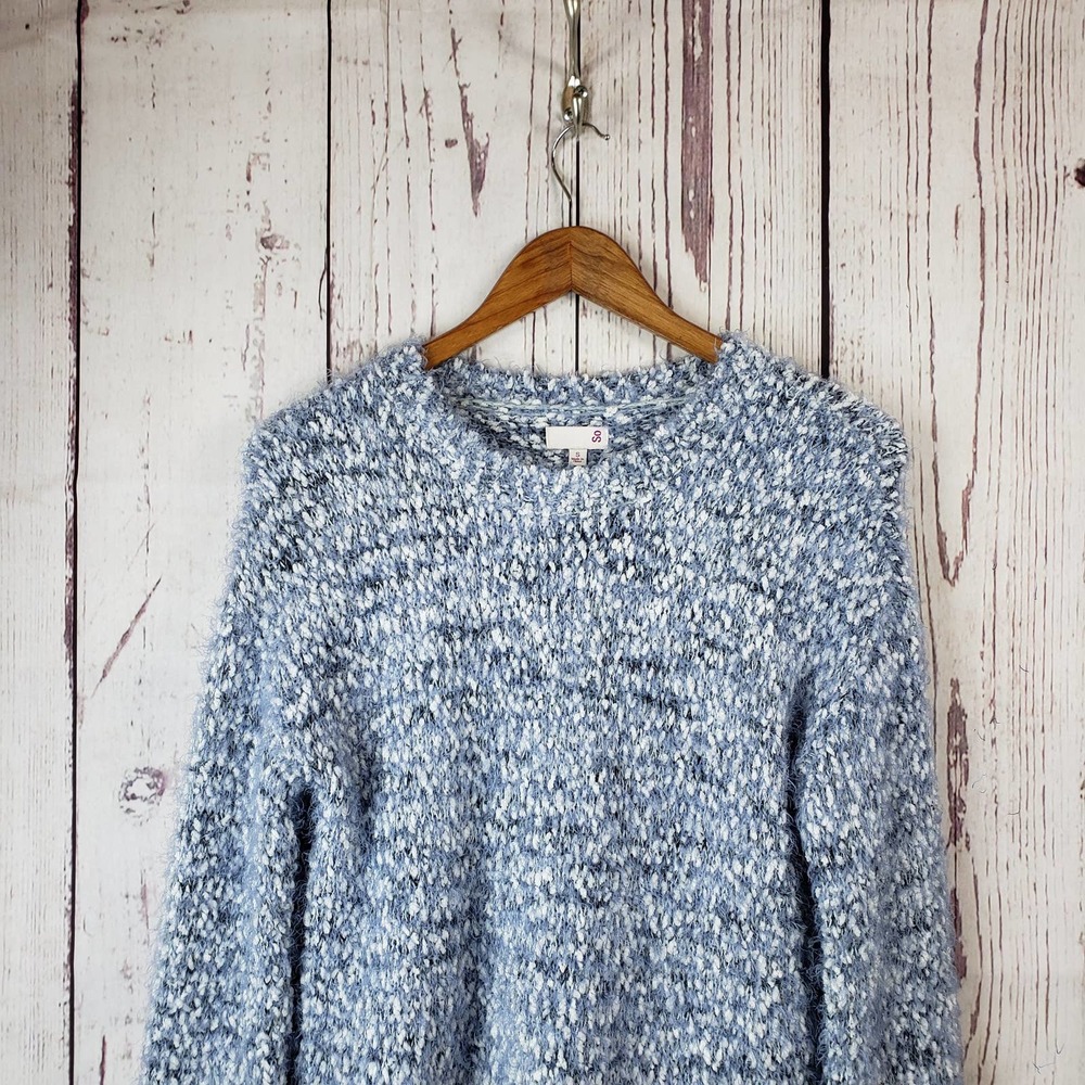 SO Sweater Pullover Womens Size Small Long Sleeve Soft Distressed Blue